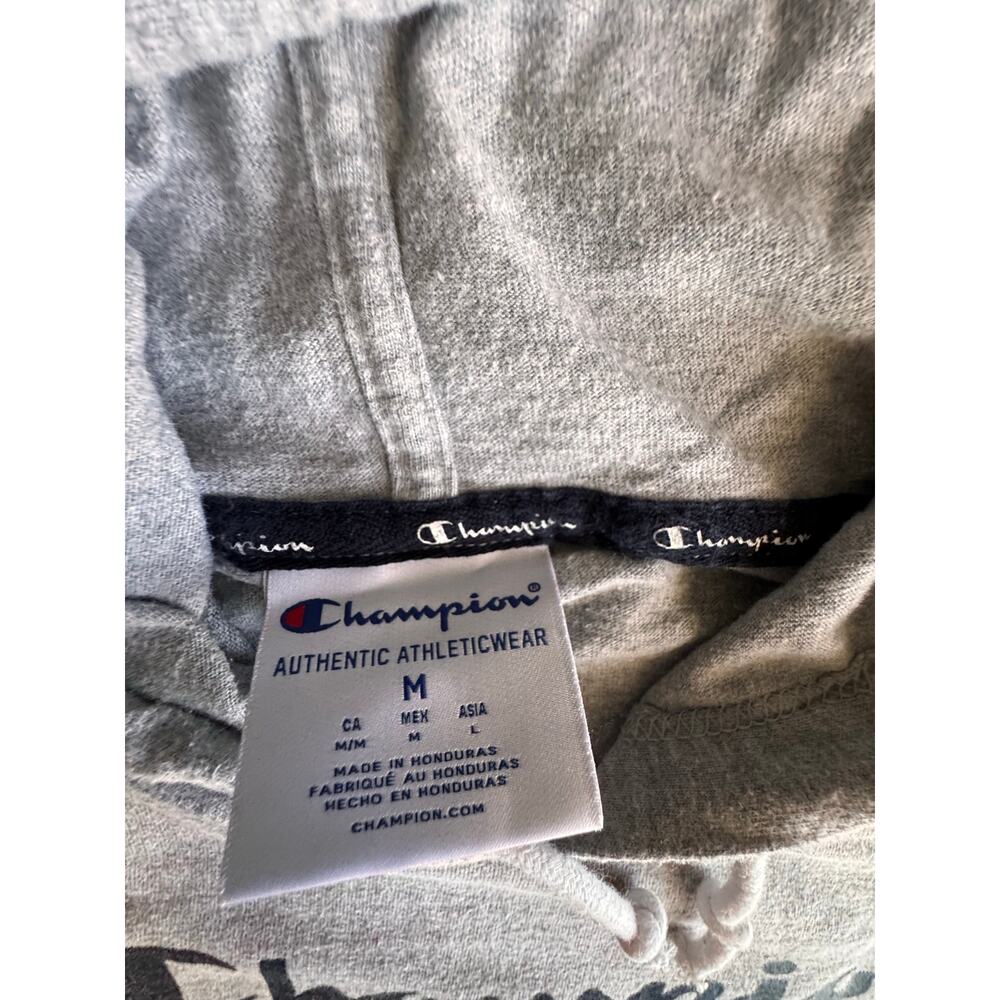 Champion Mens Size M Gray Script Logo Lightweight T-Shirt Pullover Hoodie Shirt - Picture 4 of 9